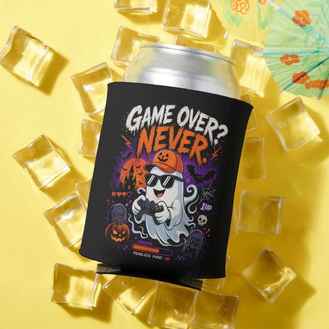 Game Over Never Funny Gamer Ghost Halloween Can Cooler (In Situ Summer)