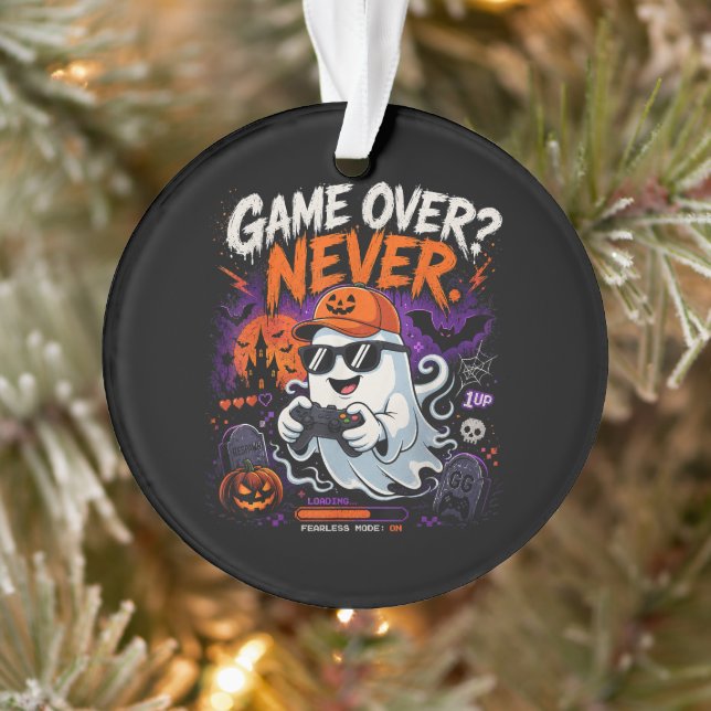 Game Over Never Funny Gamer Ghost Halloween Ornament (Tree)