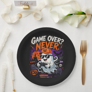 Game Over Never Funny Gamer Ghost Halloween Paper Plate