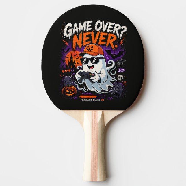 Game Over Never Funny Gamer Ghost Halloween Ping Pong Paddle (Front)