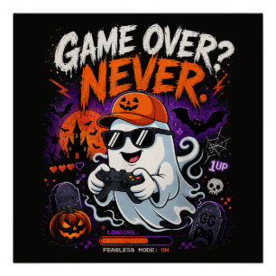 Game Over Never Funny Gamer Ghost Halloween Poster