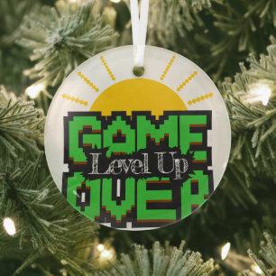 Game Over, Revive retro games with, level up Glass Ornament