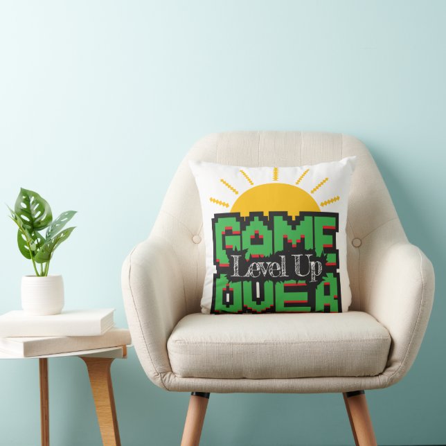 Game Over, Revive retro games with, level up Throw Pillow (Chair)