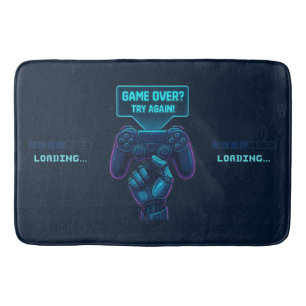 Game Over? Try Again! Futuristic Gamer Bath Mat