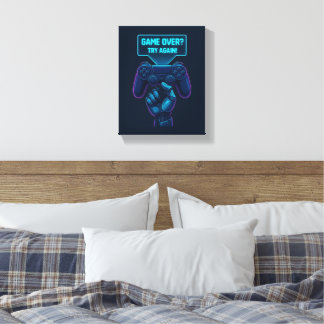 Game Over? Try Again! – Futuristic Gamer Canvas Print