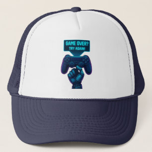 Game Over? Try Again! Futuristic Gamer Trucker Hat