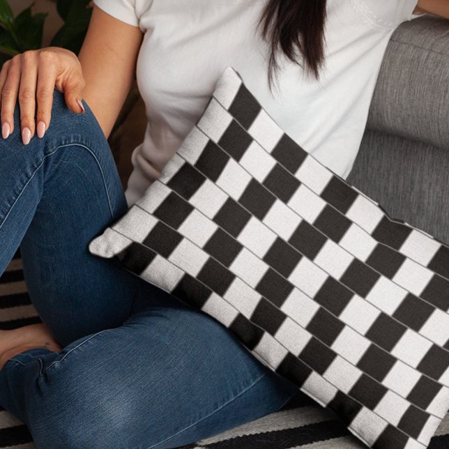 Game Room Chechered Pattern Black & White Illusion Lumbar Pillow (Creator Uploaded)