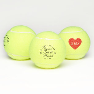 Game Set And Match Heart Monogram Wedding Favour Tennis Balls