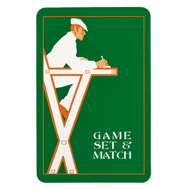 Game set and match, retro tennis referee magnet (Vertical)