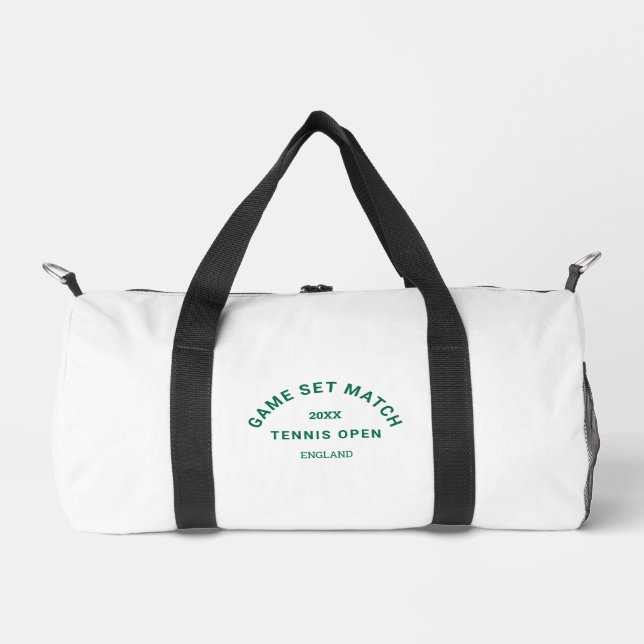Game Set Match Green Crest Custom Monogram Tennis Duffle Bag (Front)