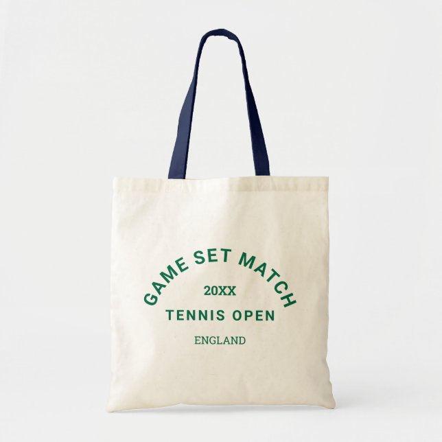 Game Set Match Green Crest Navy Handle Tennis Tote Bag (Front)