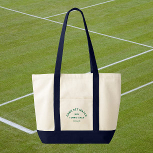 Game Set Match Green Crest Navy Trim Tennis Tote Bag