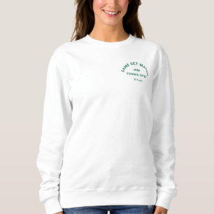 Game Set Match Green Crest Womens Tennis White Sweatshirt
