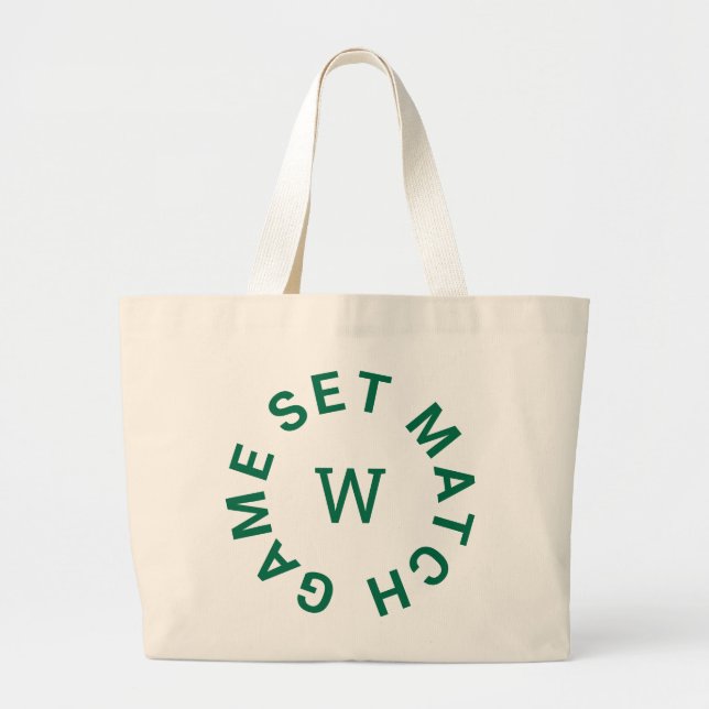 Game Set Match Green Monogram Tennis Large Tote Bag (Front)