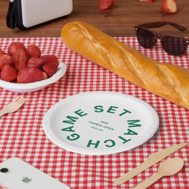 Game Set Match Green Tennis Tournament Crest Paper Plate (Picnic)
