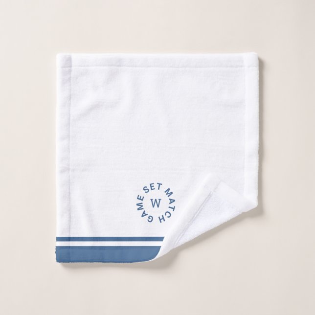 Game Set Match Monogram Blue Stripe Tennis Face Wash Cloth (Wash Cloth)