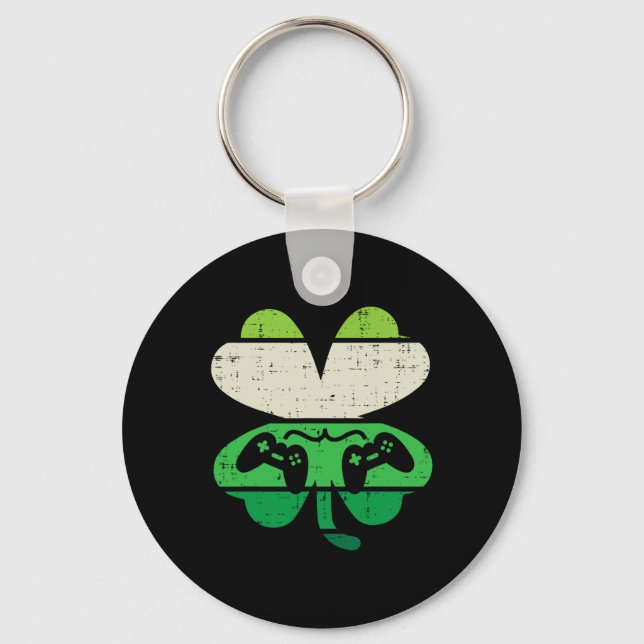 Game Shamrock Retro St Patricks Day Boys Men Girl  Keychain (Front)