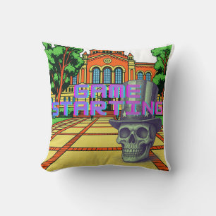 Game Starting Retro Pop Art Skull Fresh Fit Design Throw Pillow