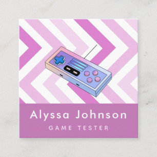 Game Tester Developer Retro Controller Gadget Pink Square Business Card