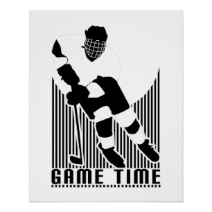 Game Time Hockey Player Black White Action Sports Poster