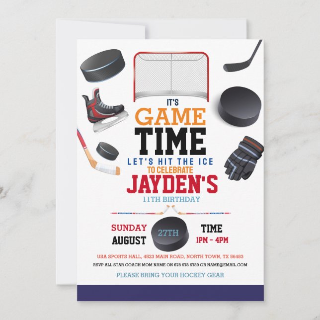 Game Time Ice Hockey Sports Birthday  Invitation (Front)