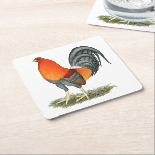 Gamecock Blue Red Rooster Square Paper Coaster