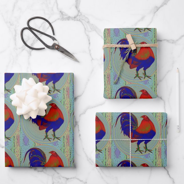 Gamecock:  Impressionist Rooster Wrapping Paper Sheet (Front)
