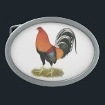 Gamecock Wheaten Rooster Oval Belt Buckle<br><div class="desc">Light red wheaten roosters often show varying amounts of white in their sickle feathers.  Commissioned by Kenny Troiano for his book on game fowl colours.</div>