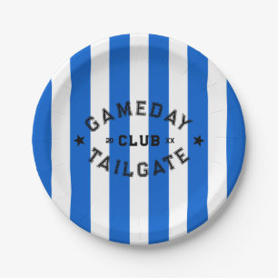 Gameday Tailgate Club Blue Stripe Custom Party Paper Plate