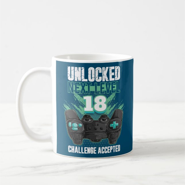 Gamer 18th Birthday Unlocked Next Level 18 Men Coffee Mug (Left)