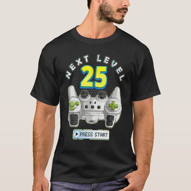 Gamer 25th Birthday Next Level 25 Game Controller  T-Shirt (Front)