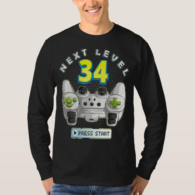 Gamer 34th Birthday Next Level 34 Game Controller  T-Shirt (Front)