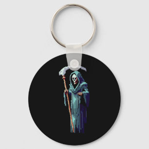 Gamer 8 Bit Pixel Art Video Game Grim Reaper Of De Keychain