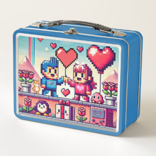 Gamer 8 bit Valentine's Day Metal Lunch Box