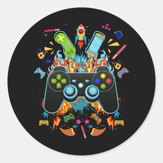 Gamer Aesthetic Graphic Gaming Video Games Gamepad Classic Round Sticker (Front)
