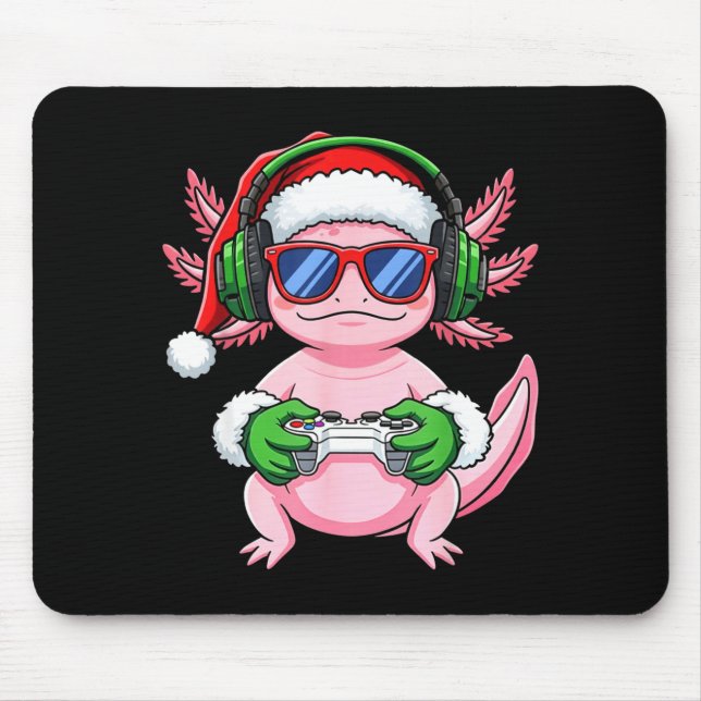 Gamer Axolotl Christmas Shirt Funny Video Game San Mouse Pad (Front)