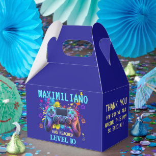 Gamer Birthday Blue Splatter Paint Video Game Favor Box