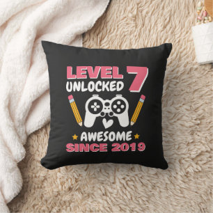 Gamer Birthday Level 7 Unlocked Since 2019 Throw Pillow