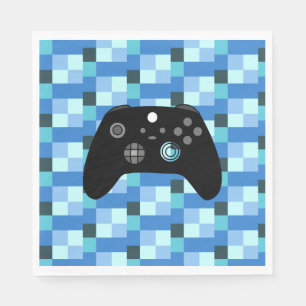 Gamer Boy Blue Pixels Birthday  Napkin