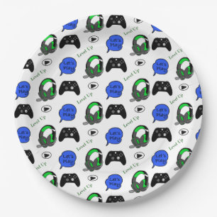 Gamer Boy Blue Pixels Birthday   Paper Plate
