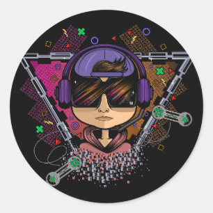 Gamer Boy Classic Round Sticker