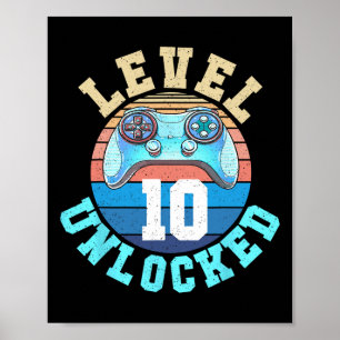 Gamer Boy Level 10 Unlocked Video Game 10th Birthd Poster