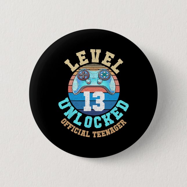 Gamer Boy Level 13 Unlocked Video Game 13th Birthd 2 Inch Round Button (Front)