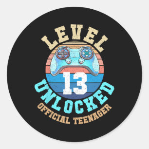 Gamer Boy Level 13 Unlocked Video Game 13th Birthd Classic Round Sticker