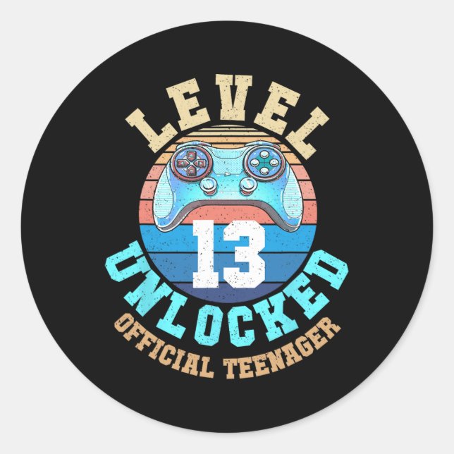 Gamer Boy Level 13 Unlocked Video Game 13th Birthd Classic Round Sticker (Front)