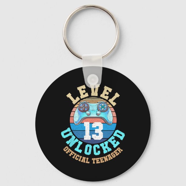 Gamer Boy Level 13 Unlocked Video Game 13th Birthd Keychain (Front)