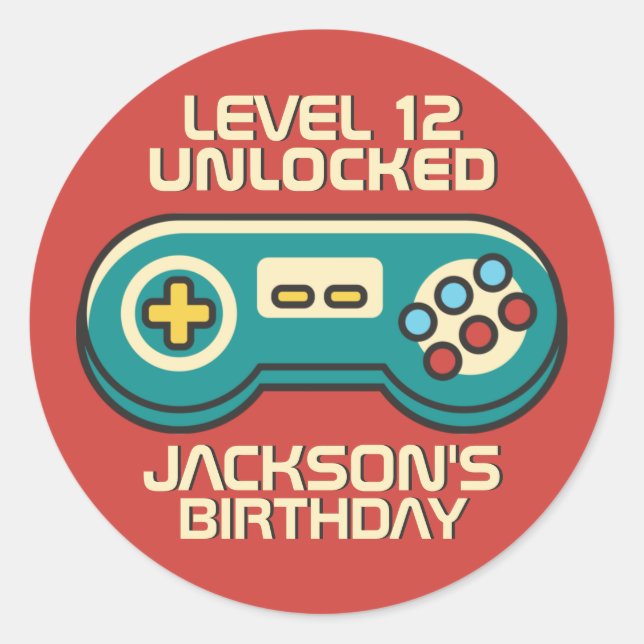 Gamer Boy Level Unlocked Retro Gaming Birthday Classic Round Sticker (Front)