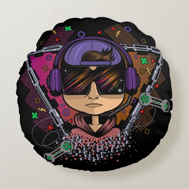 Gamer Boy Round Pillow (Front)