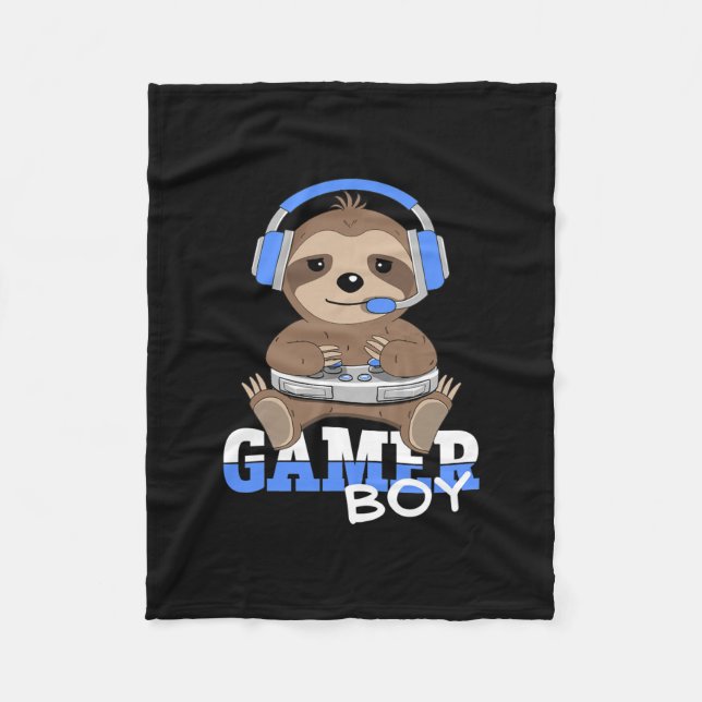 Gamer Boy Sloth Gaming Sloths Video Game Men Boys Fleece Blanket (Front)