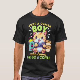 Gamer Boy Who Loves Cats Gaming Coffee & The 80s T-Shirt